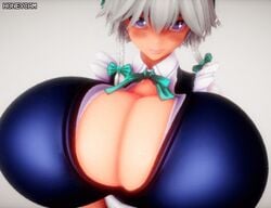 1girls animated breast_expansion bursting_breasts button_pop cleavage female female_only huge_breasts imbapovi maid maid_uniform sakuya_izayoi solo solo_female touhou