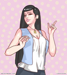 black_hair bolapistarize clothing necklace pine_tree vest