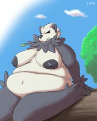 4:5 absurd_res anthro big_breasts breasts digital_media_(artwork) female fur giant_panda hair hi_res mammal nintendo nipples nude obese obese_anthro obese_female overweight overweight_anthro overweight_female pangoro pokémon_(species) pokemon smile solo thick_thighs ursid ursine video_games whooperscooper wide_hips