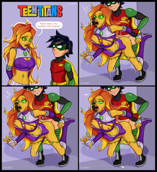 1boy 1girls 4koma ahe_gao alien alien_girl ass athletic athletic_female batman_(series) big_breasts big_lips boots bottomless breasts breasts_out bubble_butt busty cape comic crop_top cum cum_drip cum_in_pussy cum_inside cum_puddle dc dc_comics dick_grayson doggy_style erect_nipples finger_in_mouth fingers_in_mouth flying from_behind from_behind_position green_eyes hanging_breasts human koriand'r large_breasts levitation long_hair male miniskirt navel navel_piercing nipple_bulge nipples orange_skin orgasm orgasm_face questionable_consent red_hair ripped_clothing robin_(dc) robin_(dick_grayson) skirt speech_bubble starfire tagme teen_titans thick_lips thick_thighs torn_clothes torn_clothing upskirt upsydedowne wide_hips