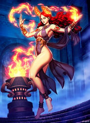 1girls armlet bocas_top cleavage covered_navel covered_nipples criss-cross_halter female female_only fire genzoman goddess halterneck loincloth long_hair navel nipple_bulge nipples_visible_through_clothing original original_character pelvic_curtain red_eyes red_hair revealing_clothes skimpy thick_thighs voluptuous