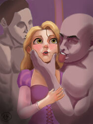 blush blushing breadpig cheating clothing disney disney_princess drool eyeless_male gangbang grabbing_chin group_sex kiss kissing male netorare rapunzel saliva_trail tangled