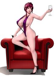 1girls erect_nipples female high_heels huge_breasts magenta_hair mamiya_marie milf original original_character scarlett_ann sling_bikini starless voluptuous wine_glass