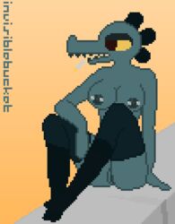 anthro bea_(nitw) breasts female female invisiblebucket night_in_the_woods nipple_piercing nipples pixel_art pussy solo