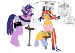 2girls absurdres age_regression anthro bondage braces brainwashing domination duo english_text female female_only femdom femsub friendship_is_magic furry hasbro highres humiliation kandlin my_little_pony nerd nerdification sunset_shimmer text transformation twilight_sparkle_(mlp) yuri