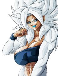 1girls abs alpha_channel biceps big_breasts blue_eyes blue_eyeshadow blue_lipstick breasts dragon_ball dragon_ball_xenoverse female female_focus female_on_top female_only female_solo fist fur lunna muscles muscular muscular_female navel no_background nuggetmcfly original_character png saiyan shiny shiny_breasts shiny_clothes shiny_fur shiny_hair shiny_skin smirk smirking solo solo_female solo_focus spiky_hair sticker_template super_saiyan super_saiyan_4 super_saiyan_5 transparent_background transparent_png tube_top tubetop white_fur white_hair wristband_only