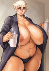 1girls areolae bbw belly big_belly blue_eyes blush breasts busty chubby cleavage cup curvy curvy_figure deep_skin donaught earrings eyes female female_only gigantic_breasts glasses hair hairy_pussy high_resolution lactation lipstick mature_female mature_woman miffu milf milk milk_in_container milk_in_cup mole musclegut muscular original original_character panties pawg pubic_hair robe smiling solo solo_female thick_eyebrows thick_legs thick_thighs venus_body very_high_resolution voluptuous voluptuous_female