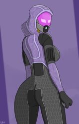 1girls 2019 3_fingers alien alien_girl ass back_view bodysuit clothing female female_only helmet mass_effect mass_effect_2 no_humans quarian schnuron solo tali'zorah_nar_rayya tight_clothing vagina wide_hips