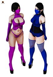 3d big_ass big_breasts bimbo boots bubble_butt fake_breasts fat_ass fishnets high_heel_boots high_heels honey_select ihateasuka implants kitana kunoichi mask mileena mortal_kombat ninja pinup platform_boots platform_heels simple_background tattoo