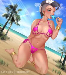 1girls african african_female artist_name beach belly bikini blue_eyes brunette deepthroat draltruist female female_only friendship_is_magic heart_bikini human humanized jewelry kneeling large_breasts looking_at_viewer mohawk_(hairstyle) my_little_pony navel navel_piercing no_visible_genitalia oral popsicle sexually_suggestive shaved_head shaved_side solo straight_hair suggestive tanned throat_training tongue tongue_out voluptuous zecora_(mlp)