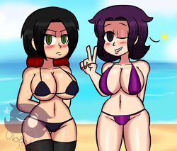 beach big_ass big_breasts big_breasts big_butt bikini black_hair female_only original_character original_characters purple_hair red_hair two_tone_hair violeta_nsfw