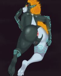 anus ass ass_grab barefoot big_ass big_butt black_nails feet female female_only glowing_markings grabbing_own_ass imp imp_midna labia midna mucura nintendo no_helmet_imp_midna pointy_ears pointy_teeth puffy_anus shortstack solo sweat the_legend_of_zelda twilight_princess vagina yellow_eyes