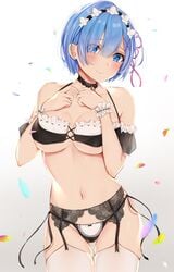 absurdres blush lingerie maid maid_headdress re:zero_kara_hajimeru_isekai_seikatsu rem_(re:zero) uiri_na