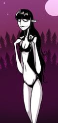 black_hair bra countess_ruby kythos lingerie long_hair navel pale-skinned_female pale_skin panties scary_godmother_(series) sharp_ears solo_female thick_thighs thin_waist vampire