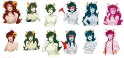 12girls 6+girls aradia_megido aranea_serket black_hair black_lips blue_eyes blue_hair blue_lips blue_nipples braided_hair breasts cane damara_megido eyebrow_piercing feferi_peixes fingerless_gloves fins glasses gloves green_eyes green_hair green_nipples grey_skin homestuck horns kanaya_maryam latula_pyrope lip_piercing long_hair meenah_peixes meulin_leijon ms_paint_adventures multiple_girls naked navel_piercing nepeta_leijon nipples pink_eyes pink_hair playbunny porrim_maryam red_eyes red_hair red_lips sharp_teeth short_hair smile tattoos teal_nipples terezi_pyrope topless troll vriska_serket white_background white_eyes