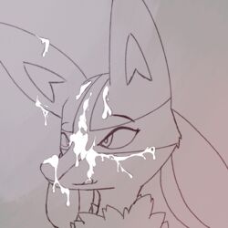 1:1 ambiguous_gender anthro bodily_fluids canid canine cheek_tuft cum cum_drip cum_on_ear cum_on_face cum_on_head cum_on_tongue digital_media_(artwork) dripping excessive_cum facial_tuft fur fur_tuft genital_fluids headshot hi_res line_art lucario mammal messy nintendo ollicantskate pokemon pokemon_(species) simple_background solo solo_focus tongue tuft video_games