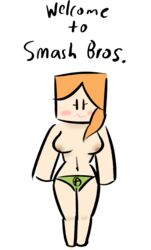 alex_(minecraft) blush breasts cosmiccrunch cube_head cubic_body cubic_breasts embarrassed female female_only minecraft mob_face orange_hair panties ponytail simple_background sketch solo solo_female solo_focus square_head super_smash_bros. text