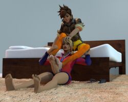 1futa 1girls 3d artist_request background barefoot bed blonde_hair brown_hair carpet crossover eyebrows feet foot_fetish footjob footjob_with_legwear fortnite futanari overwatch sandals soles sun_strider sunstrider_(fortnite) tagme tracer