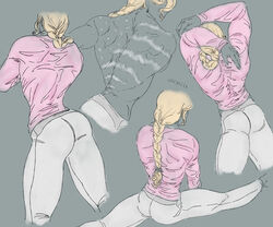 ass blonde_hair braided_hair braided_ponytail dat_ass funny_valentine jojo's_bizarre_adventure male male_focus male_only solo solo_male splits steel_ball_run sweatpants