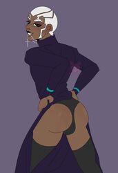 ass bedroom_eyes cross_necklace dark-skinned_male dark_skin enrico_pucci girly happyoreo heresy jojo's_bizarre_adventure lipstick male male_only presenting presenting_hindquarters priest solo solo_male stockings stone_ocean thong white_hair