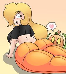 big_ass bimbo blonde_hair breast daisy-pink71 daisy_(daisy-pink71) halloween happy laying_down open_mouth pumpkin smile thick thick_thighs thighs