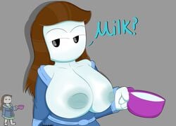 1girls bathrobe big_breasts breasts breasts_exposed breasts_out brown_hair cup cup_of_milk damienminded female female_only hourglass_figure huge_ass hyper_breasts inverted_nipples lactation let_me_explain_studios milk no_mouth rebecca_parham robe tagme youtube youtuber