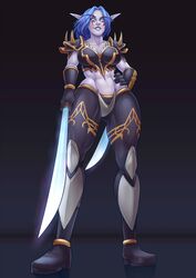 2020 2d alliance_(warcraft) armor blizzard_entertainment blue_hair clothed cuti-chan death_knight dressed elf elf_ears female female_only femdom glowing_eyes melwinne night_elf night_elf_death_knight notcuti original_character pointy_ears solo sword warcraft world_of_warcraft