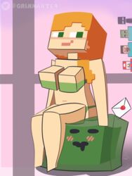 alex_(minecraft) blush breasts creative_censorship cube_head cubic_body cubic_breasts enderman female green_eyes green_underwear grinnart64 huge_breasts letter mario mario_(series) minecraft navel orange_hair ponytail pose slime slime_(minecraft) smile square_head steve_(minecraft) super_smash_bros. zombie_(minecraft)