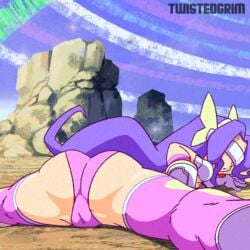 1girls 2d 2d_animation animated ass ass_focus bandai_namco clothed clothing colored covered_eyes dat_ass detailed_background digimon digimon_frontier fairimon fairy fairymon female female_only gif kazemon leaning_forward long_hair on_stomach open_pussy purple_hair revealing_clothes sitting solo solo_female spread_legs thigh_boots tight_clothing twistedgrim visor