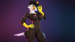 16:9 2020 3d accipitrid accipitriform anthro avian beak bird bird_(petruz) black_body black_feathers blue_background breasts clothing connivingrat eagle feathers female front_view genitals gradient_background hand_on_hip hat headgear headwear hi_res holding_hat looking_at_viewer multicolored_body multicolored_feathers nipples non-mammal_breasts nude police_hat purple_background pussy simple_background solo standing two_tone_body two_tone_feathers white_body white_feathers widescreen yellow_eyes