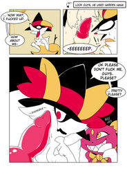 absurd_res anthro braixen english_text female feral hi_res male nintendo pokemon pokemon_(species) ponporio_(artist) profanity shiny_pokemon sneasel straight text typhlosion video_games