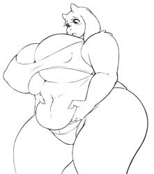 1girls anthro belly belly_grab belly_overhang big_belly big_breasts breasts cervine chubby cute cute_fang eikasianspire female female_only huge_breasts large_breasts line_art mature_female milf monochrome nipple_bulge overweight overweight_female skimpy solo thick_thighs thighs toriel undertale white_background wide_hips