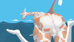 16:9 2020 7b7a2f abstract_background all_fours animal_genitalia anthro anus ass balls butt_close-up curvy_figure digital_media_(artwork) digital_painting_(artwork) eyelashes feet genitals giraffe giraffid hi_res humanoid_feet humanoid_hands kneeling long_neck looking_at_viewer male male_only mammal mottled mottled_body nude outside perineum rear_view shy signature solo white_butt white_feet white_hands widescreen