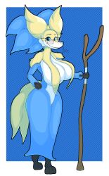 ayotizza big_breast blue_eyes blue_fur delphox furry glasses pokémon_(species) pokemon white_fur yellow_fur