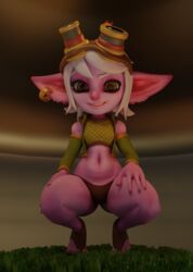 3d female league_of_legends purple_skin shortstack thick_thighs tradelt tristana white_hair yordle