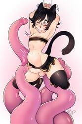 1boy anal anal_penetration anal_sex cat_ears cat_tail catboy crossdressing erection eyewear femboy gay girly glasses kemonomimi male male_only miqo'te nekomimi niucniuc penis penis_under_skirt skirt solo stockings stomach_bulge suspension tentacle tentacle_on_male tentacle_sex tentacles thighhighs yaoi zero_von-hellscythe