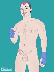 1boy abs alex_illustra_(artist) artist_name circumcised circumcision_scar dyed_hair ear_piercing earring erect_nipples erection eyebrows_raised feet_out_of_frame fight_boner fighter gloves looking_at_viewer male male_only markiplier moustache muscular penis pinup precum precum_drip proud_of_his_cock shaved_pubes solo soul_patch spit tongue tongue_out wrapped_hands youtube youtuber