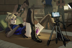 4boys black_footwear black_legwear blonde_hair blush boots bow braid cellphone cellphone_camera cigarette cloud_strife cloudcloudcloud crossdressing cum cum_on_body cum_on_upper_body dildo femboy final_fantasy final_fantasy_vii final_fantasy_vii_remake girly hairbow lying masturbation multiple_boys on_back open_mouth otoko_no_ko phone recording sex_toy smartphone spiked_hair spread_legs thighhighs trap