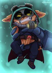 2boys absurdres anthro cataxdrk2020 furry gay genitals highres league_of_legends male male/male male_only mammal mask mordekaiser omega_squad_(series) omega_squad_teemo penis restrained riot_games teemo yaoi yordle