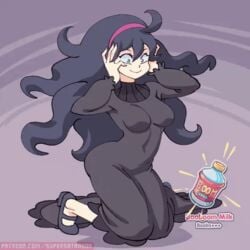 1girls ahe_gao ahoge animated big_breasts booboom_milk bouncing_breasts breast_expansion breasts clothed clothes clothing dress drooling eyes_rolling_back female female_only fully_clothed goth headband hex_maniac hips huge_breasts human human_only jiggle kneeling large_breasts long_hair nintendo pokemon pokemon_xy purple_hair solo solo_female supersatanson thick thick_thighs thighs wide_hips