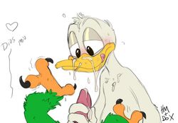 anatid anseriform anthro avian bird blowjob_face blush bodily_fluids claws cum cum_on_face disney donald_duck duck ducktales_(2017) duo ejaculation fellatio forced forced_oral gay genital_fluids genitals jose_carioca legs_up licking male male/male male_only narrowed_eyes nude oral penile penis penis_tip sex spread_legs spreading the_three_caballeros tongue tongue_out yaoi