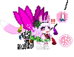 alpha_channel anthro big_breasts blush bodily_fluids breasts canid canine clothed clothing cum female fur genital_fluids genitals hair knot leash low_res mammal mariah_veiethe open_mouth paizuri penetration penis pixel_art sapphirecoyote sex simple_background solo titjob transparent_background wings