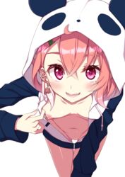 1girls animal_hood breasts clothing female flashing fuji_yoshida hood hoodie legs_together looking_at_viewer nijisanji nipples open_clothes open_mouth pink_eyes pink_hair pussy sasaki_saku short_hair small_breasts smile virtual_youtuber