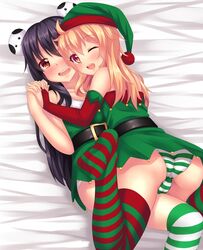 ass cameltoe christmas green_striped_panties panties shimapan striped_legwear striped_panties thighhighs tiffy tiffynyaa white_panties yuri