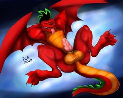 5:4 american_dragon:_jake_long anthro balls disney dragon genitals hi_res male male_only penis pinup pose smaller_version_at_source solo thecreatorseye wings