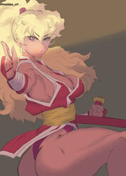 1girls :o artist_name ass baton biceps big_ass big_breasts big_butt blonde_hair breasts capcom curvaceous curves curvy curvy_body curvy_female curvy_figure curvy_hips deviantart digital_media_(artwork) digital_painting_(artwork) female female_focus female_on_top female_only female_solo final_fight fingerless_gloves honolulusart hourglass_figure leotard long_hair looking_at_viewer looking_back maki_genryusai muscles muscular muscular_female red_clothing red_gloves serious simple_background solo solo_female solo_focus sports_tape street_fighter street_fighter_alpha tape thick thick_ass thick_bottom_lip thick_legs thick_lips thick_thighs thighs watermark wide_hips yellow_eyes