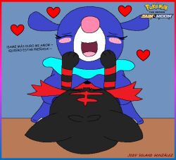 2022 areola big_breasts blush blush_lines blushing bouncing_breasts breasts dialogue heart_stickers litten logo microsoft_paint moan moaning moaning_in_pleasure nipples pixel_art pokemon pokemon_sm popplio sex solandgamer75 spanish_text watermark