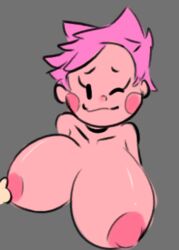 big_breasts blush earthbound kumatora mob_face mother_(game) mother_(series) mother_3 nicechan nintendo nude_female offscreen_character one_eye_closed pinch pinching_nipples topless