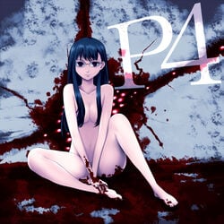 barefoot black_hair blood breasts female female_only glasses kuroino legs lips long_hair megami_tensei nude persona persona_4