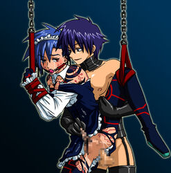 2boys ball_gag bondage bound_penis broken crossdressing cum cum_drip drooling gag girly handjob kamina leg_lift maid male male_only multiple_males no_panties penis pet reach_around restrained saliva simon_(tengen_toppa_gurren_lagann) slave tear tengen_toppa_gurren_lagann testicles torn_clothes yaoi